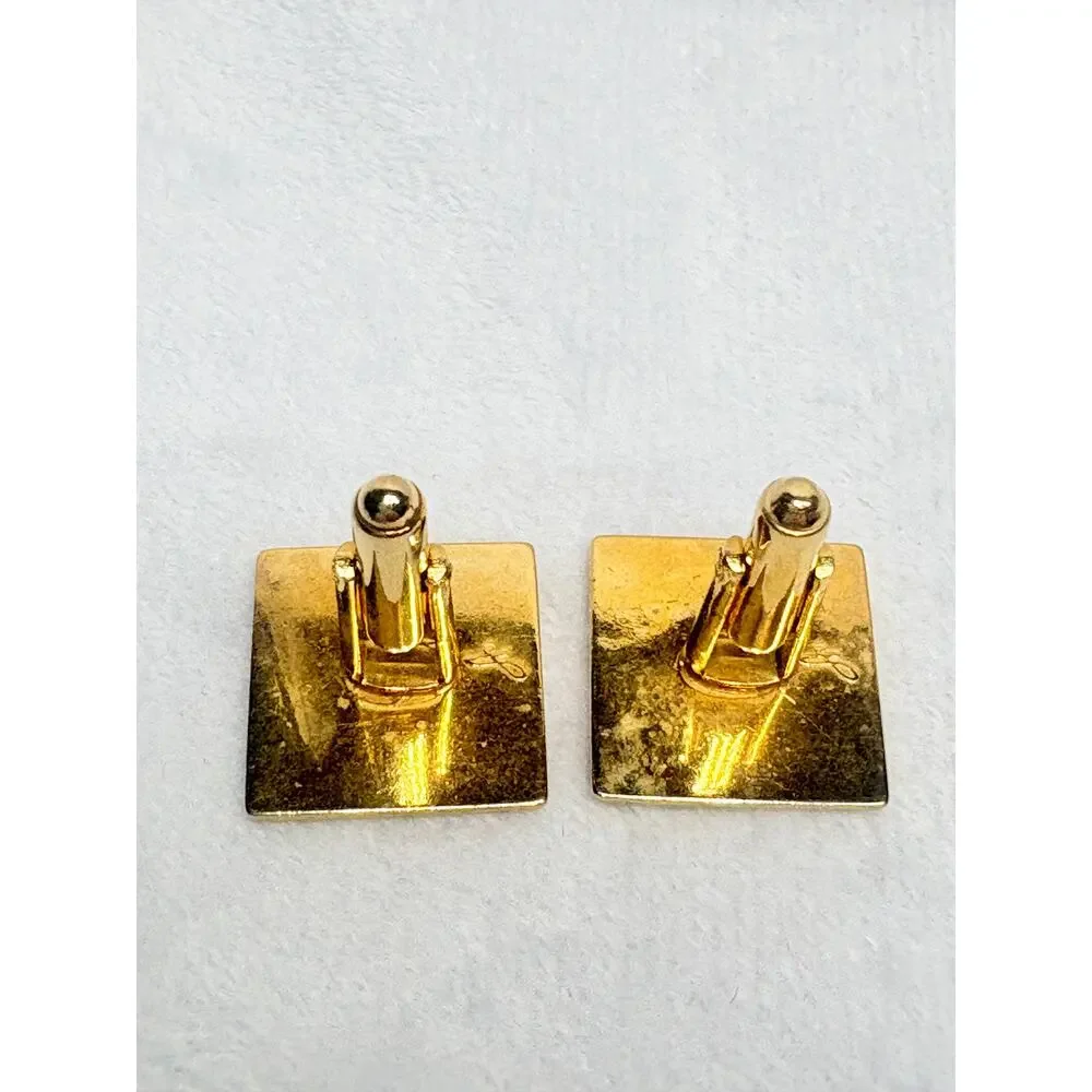 Mid‑Century Anson Gold‑Tone Cufflinks with Lion Rampant and Red Enamel, Vintage